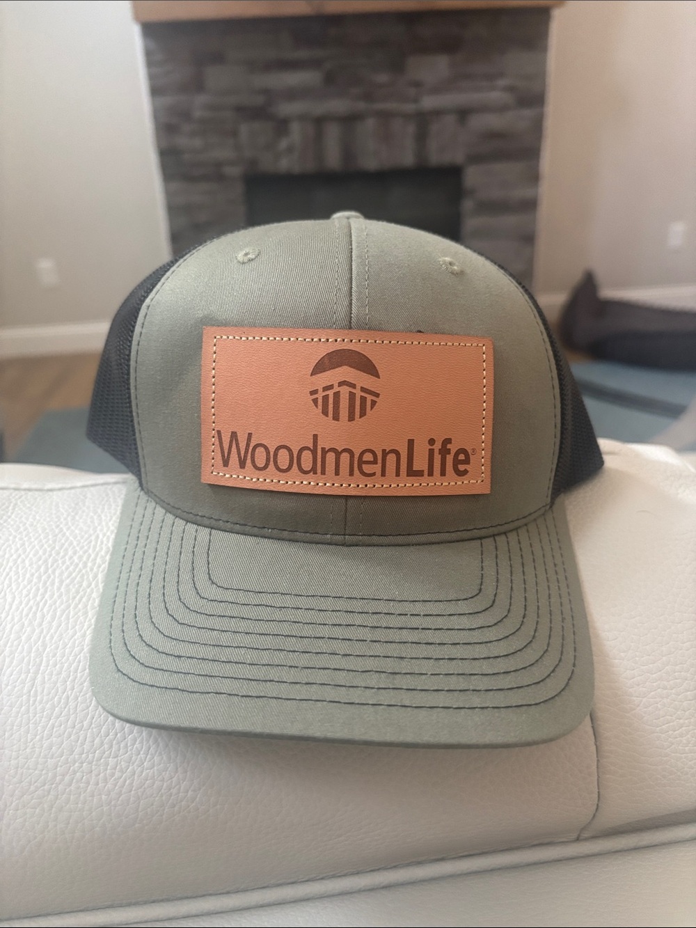 New Woodmen Life mesh Richardson trucker hat. OD green and color.